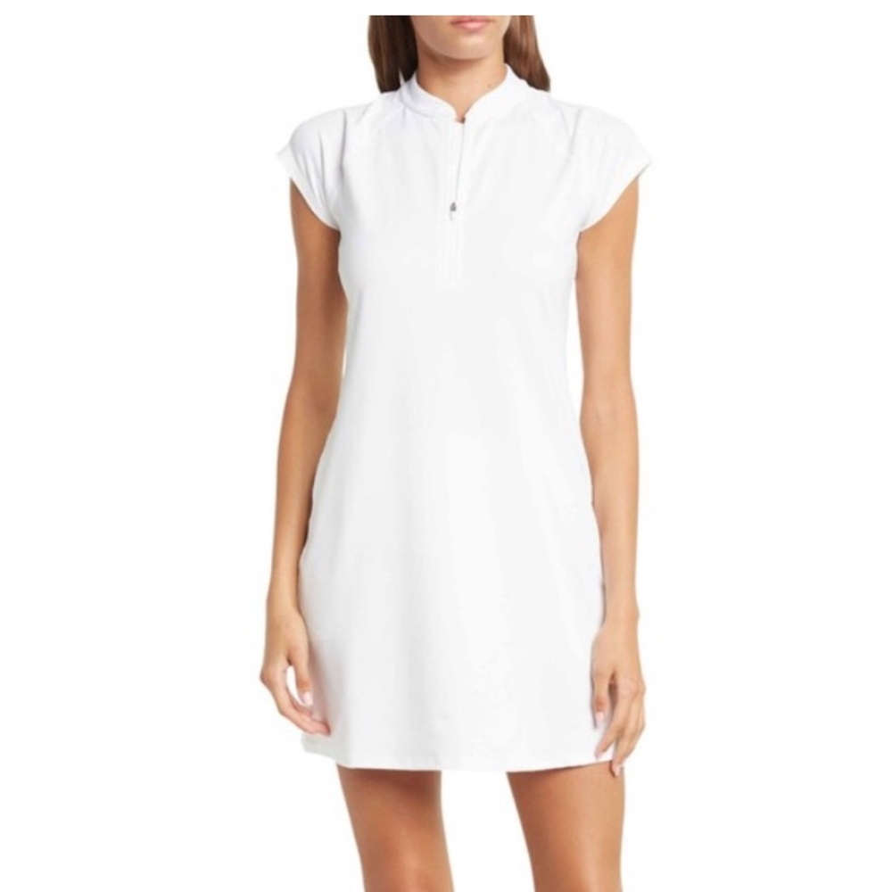 Zella Touring Dress White Short Sleeve Zip-Up Dress